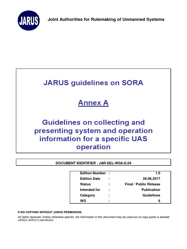 Jar Doc 06 Jarus Sora Annex A v1.0 PDF Unmanned Aerial Vehicle