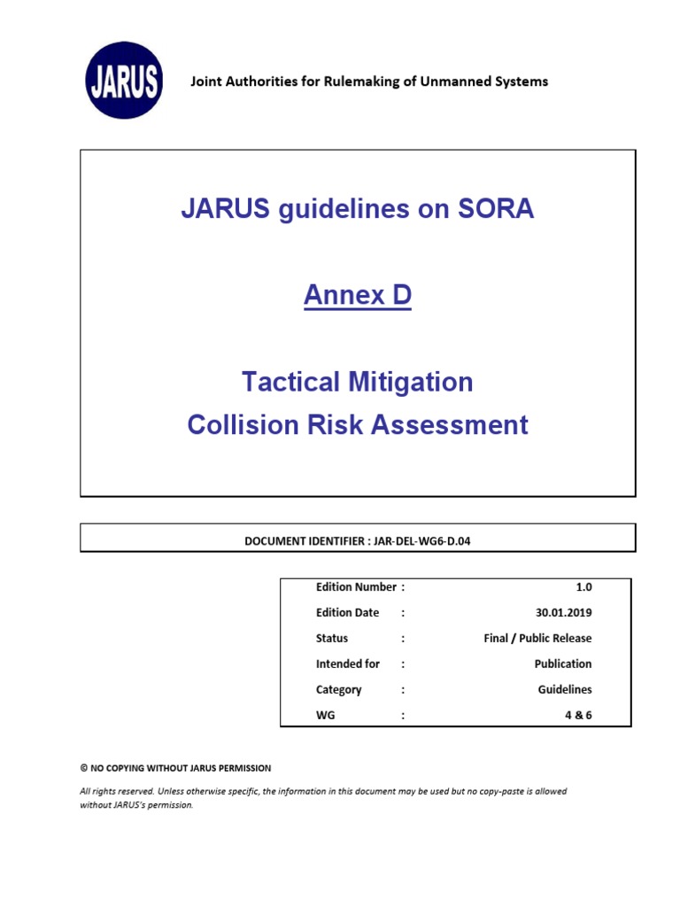 Jar Doc 06 Jarus Sora Annex D v1.0 PDF Risk Unmanned Aerial Vehicle
