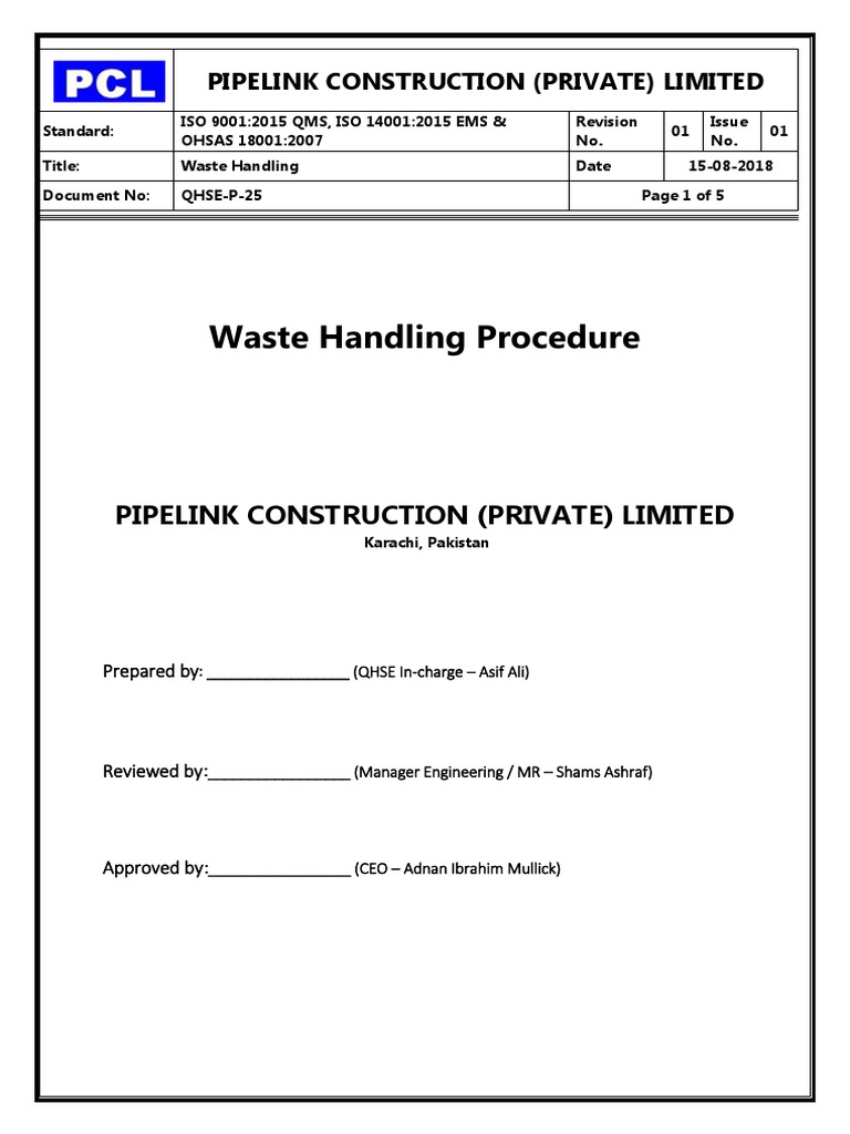 Waste Handling Procedure PDF Waste Waste Management
