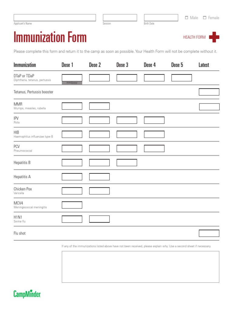 Camp Immunization Form | PDF