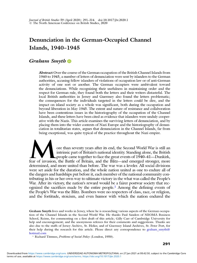 Denunciation in The German Occupied Channel Islands 19401945 PDF