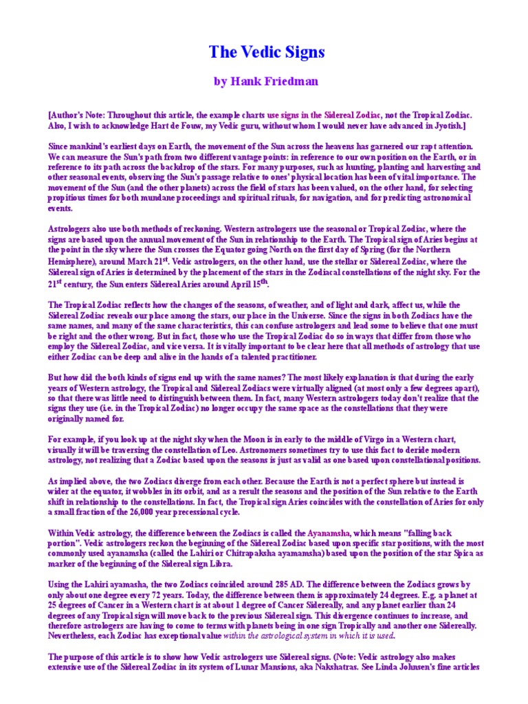 The Vedic Signs PDF In Astrology Zodiac