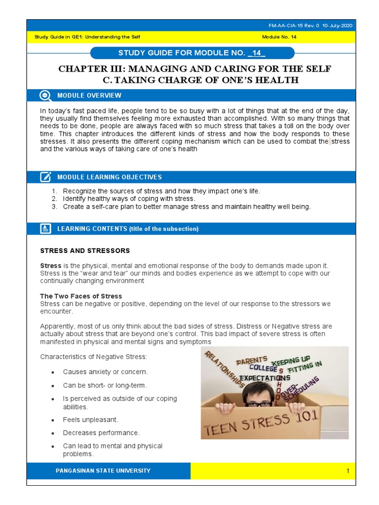 GE1 Module 14 - Taking Charge of One's Health | PDF | Stress (Biology ...