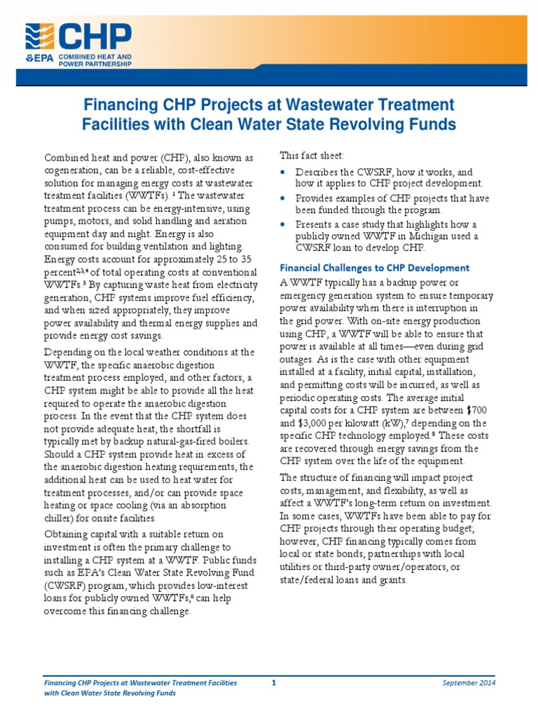 Financing CHP Projects at Wastewater Treatment Facilities With Clean