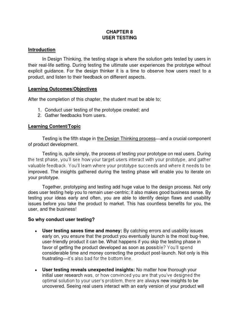 User Testing Methods in Design Thinking | PDF | Usability | Prototype