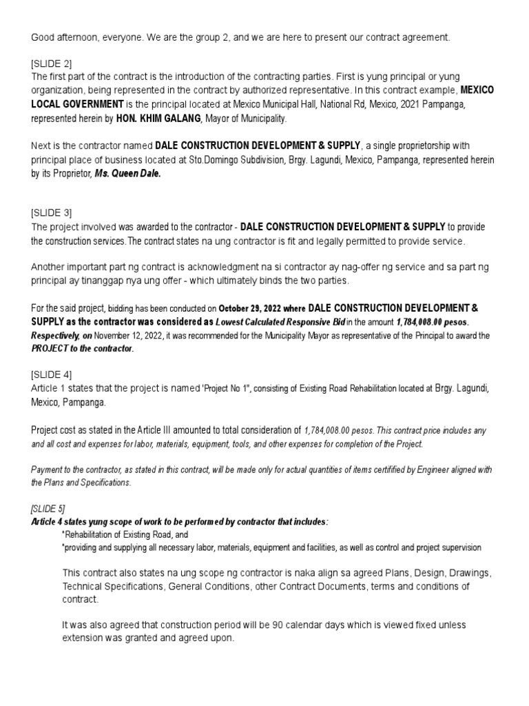 Contract for Road Rehabilitation Project | PDF | Employment ...