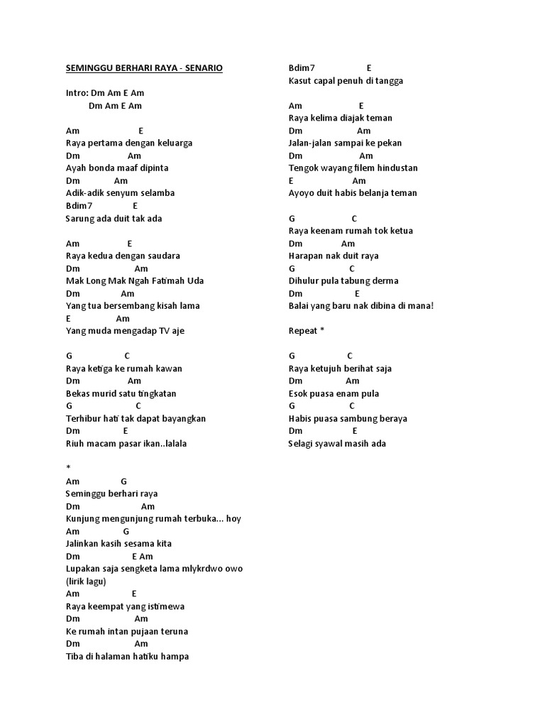 Lirik Seminggu Berhari Raya - Senario | PDF