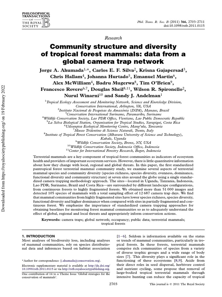 Tropical Forest Mammal Diversity Study | PDF | Biodiversity | Forests