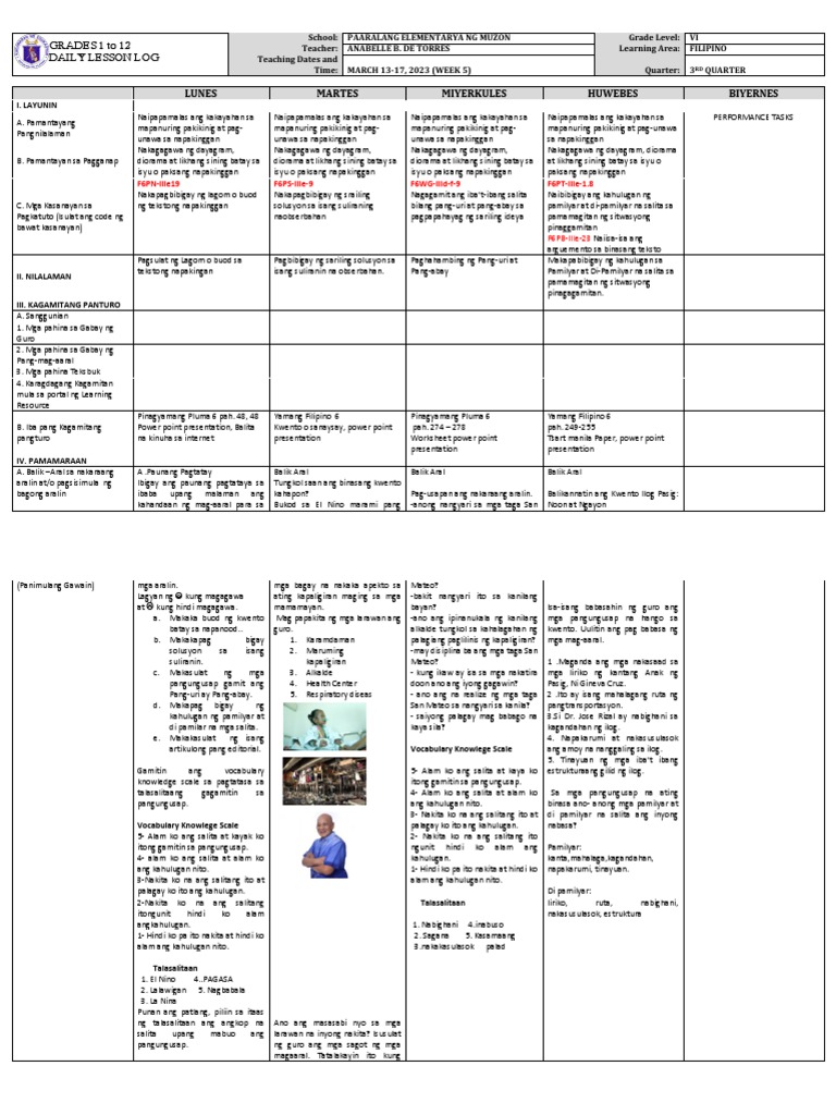 DLL - Filipino 6 - Q3 - W5 | PDF