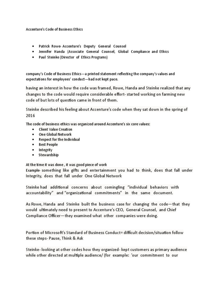 accenture-code-of-ethics-summary-pdf-business-ethics-decision-making