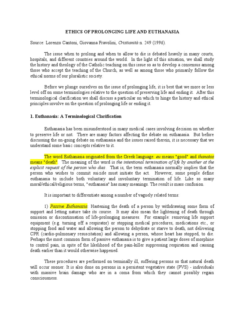 Ethics of Life Prolongation & Euthanasia | PDF | Medicine | Death