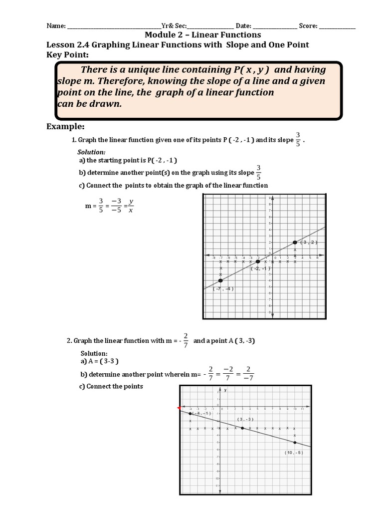 Lesson 2.4 Graphing Linear Functions With Slope and One Point | PDF