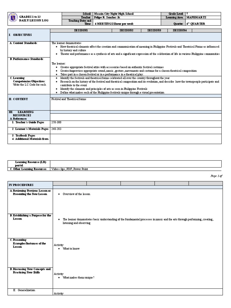 G7 DLL Mapeh Arts Q4 2 PDF Learning Teachers G7 DLL Mapeh Arts Q4 2 PDF Learning Teachers