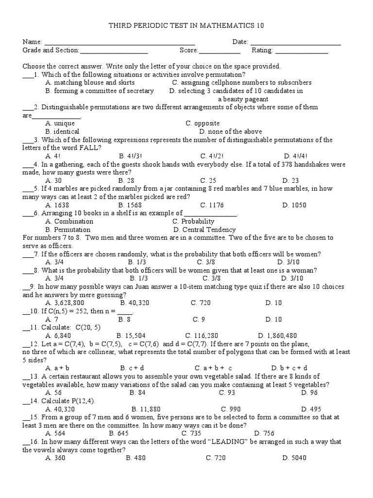 Test questionnaire in mathematics 10 part 2 pdf odds permutation