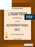 Certificate For L YUGAN THEVAR For KUIZ MATEMATIK TAHUN 6 202 PDF