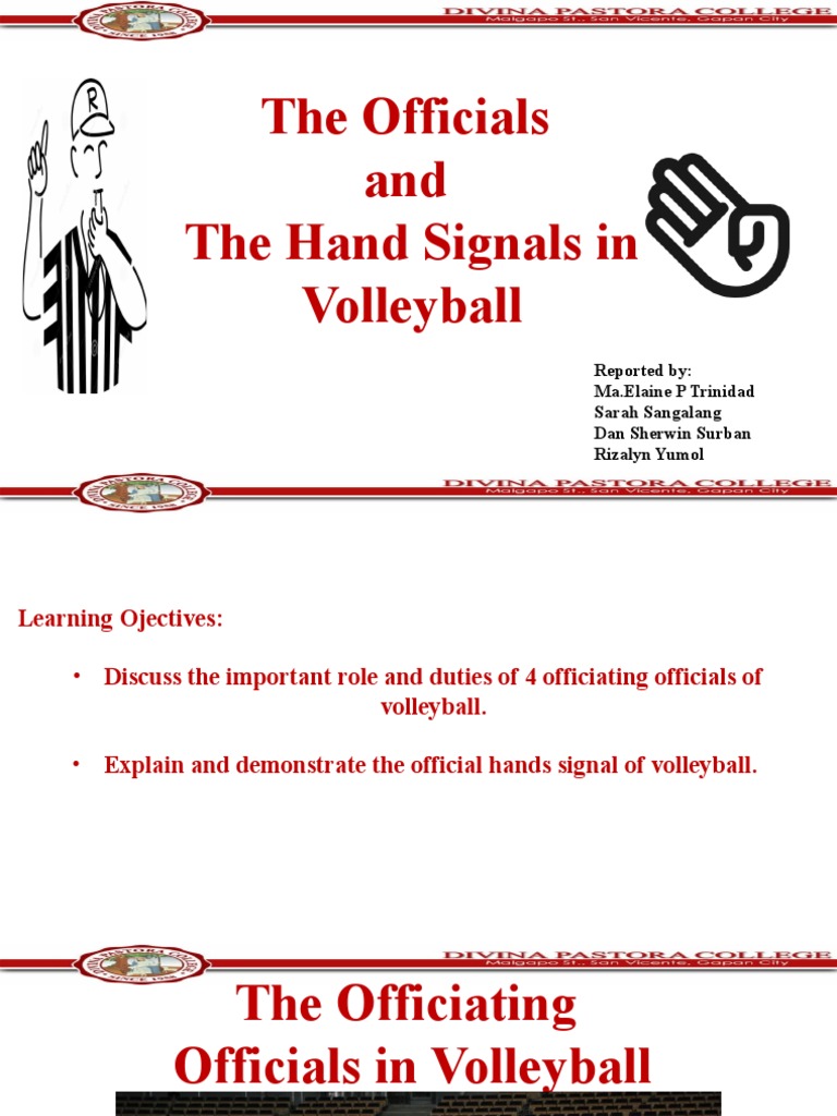 Official and Hand Signals in Volleyball PDF Volleyball Referee