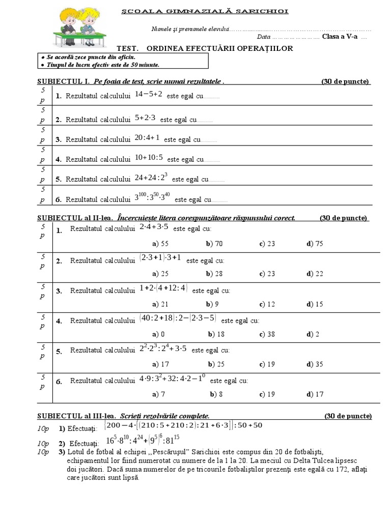 Test Ordinea Ef Operatiilor | PDF