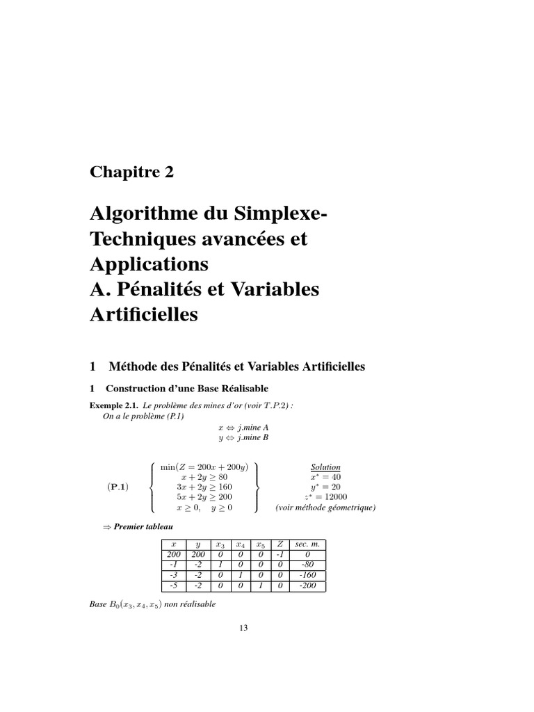 Algorithme du Simplexe : Pénalités et Bases | PDF | Logique ...