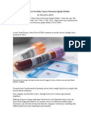 A Blood Test For Early Cancer Detection Sparks Debate, PDF, Cancer