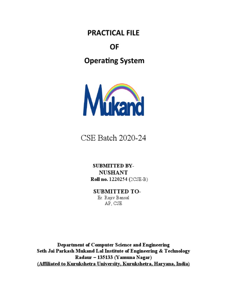 Operating System Practical File by Nushant | PDF