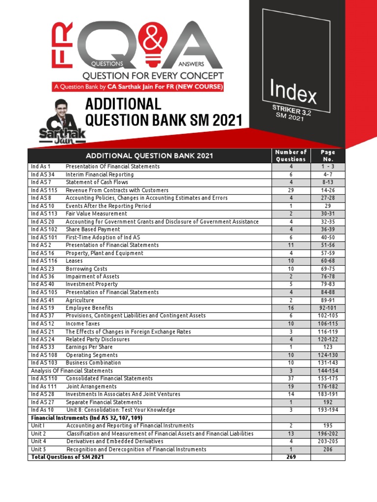 FR Question Bank by Sarthak Jain Sir PDF | PDF | Financial Statement |  Financial Services