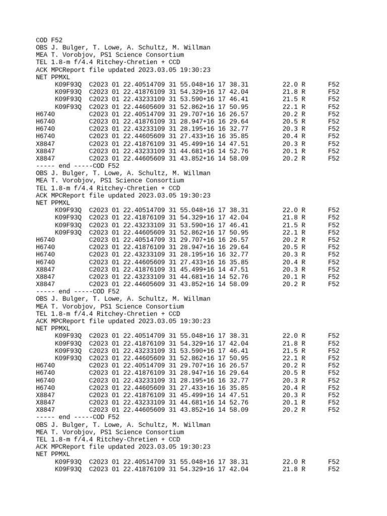 COD F52 Observations Report | PDF
