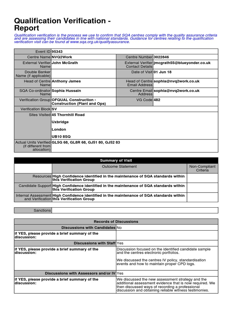 SQA Qualification Verification Report 3022846 | PDF | Verification And ...