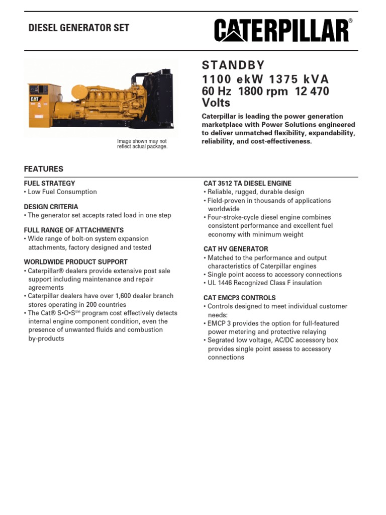 3512 1100 KW Standby 12470 V PDF | PDF | Radiator | Diesel Engine