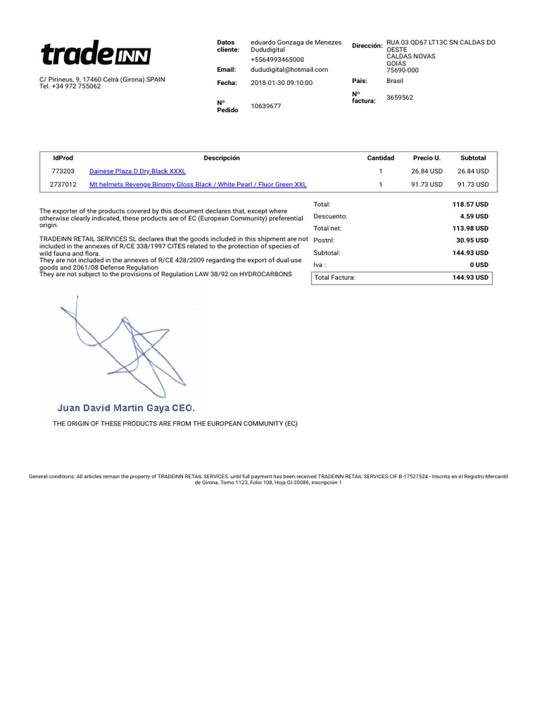 Motardinn Order Invoice Summary | PDF