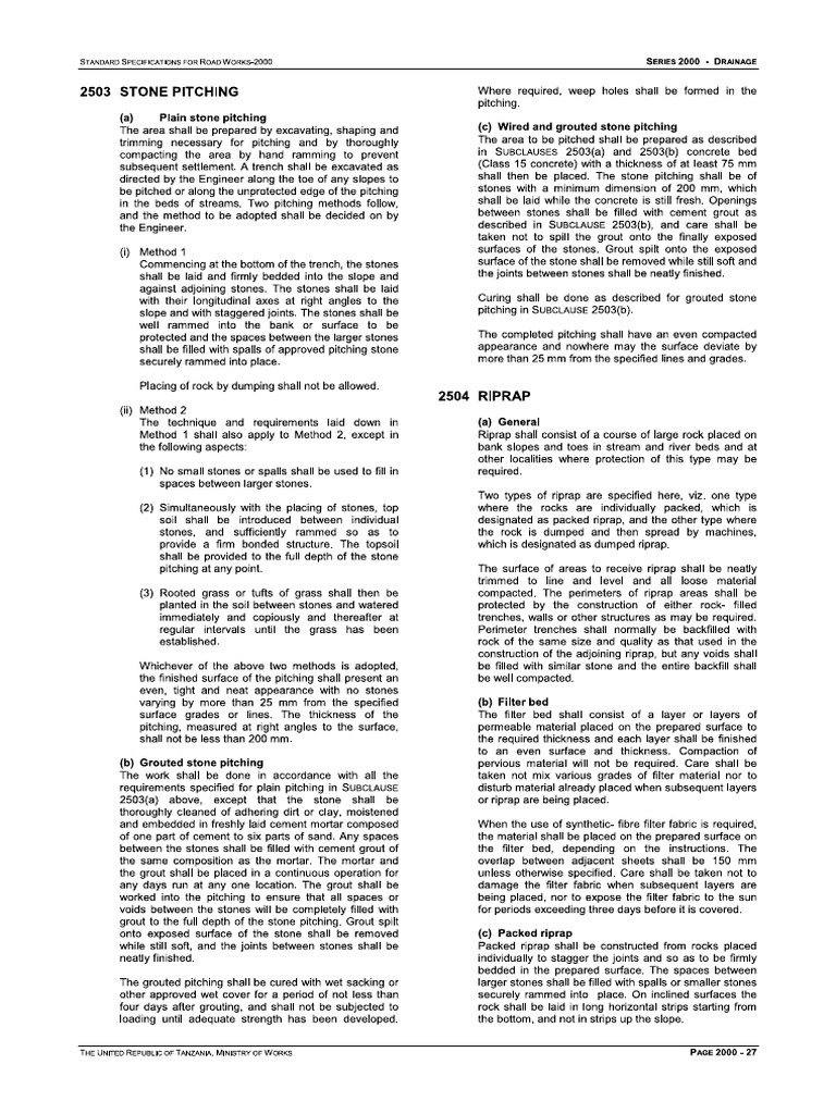 Tanzania-Standard Specifications For Roadworks 2000 | PDF