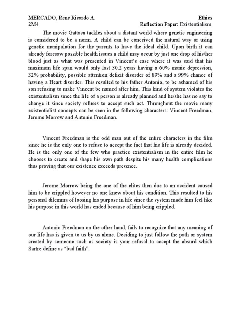 Existentialism in Gattaca's Characters | PDF