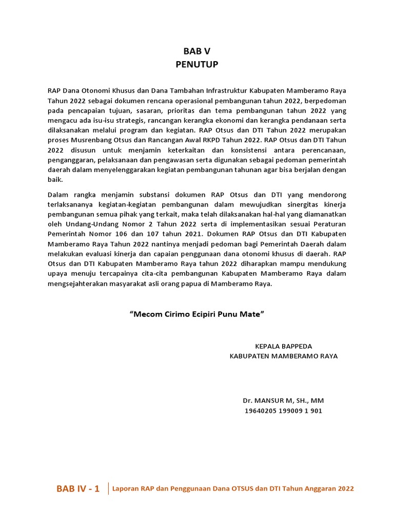 Laporan RAP Otsus dan DTI 2022 Mamberamo | PDF