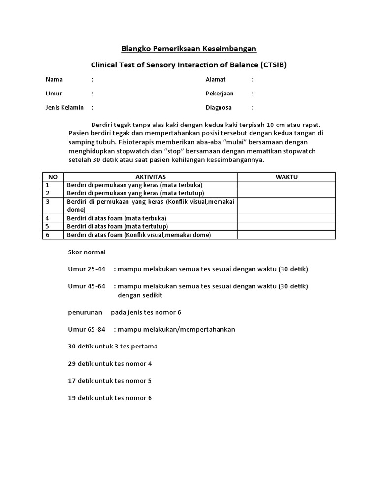Pemeriksaan Keseimbangan (CTSIB) | PDF