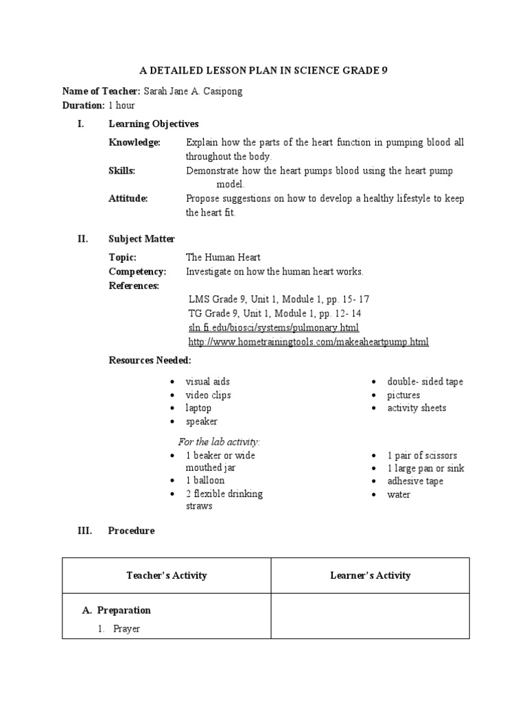 Detailed LP in Science 9 | PDF | Atrium (Heart) | Heart