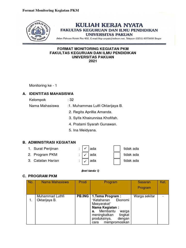 Kel.32 Format Kegiatan Monitoring KKN PDF | PDF | Ilmu Sosial