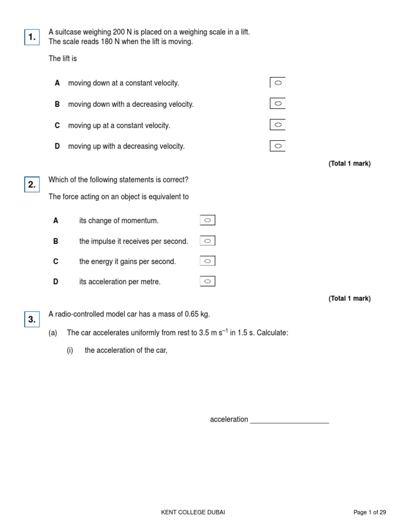 Newtons Laws of Motion Aqa A Level Physics Exam Questions | PDF | Force ...