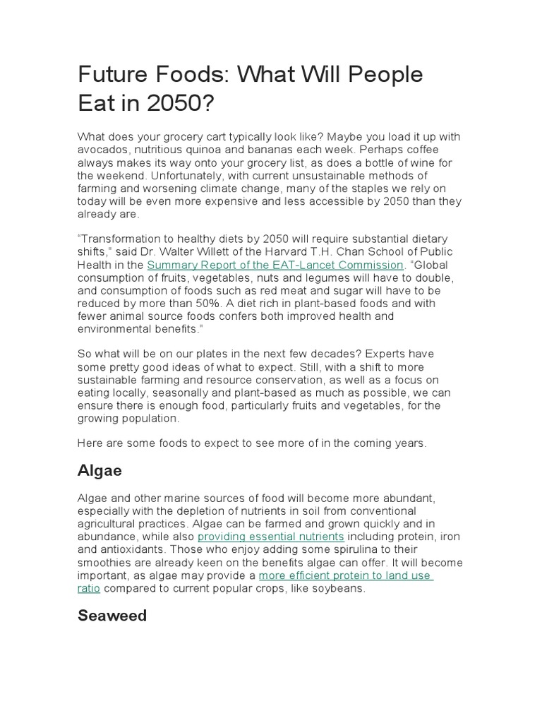 Future Foods-What Will People Eat in 2050 | PDF | Cereals | Meat
