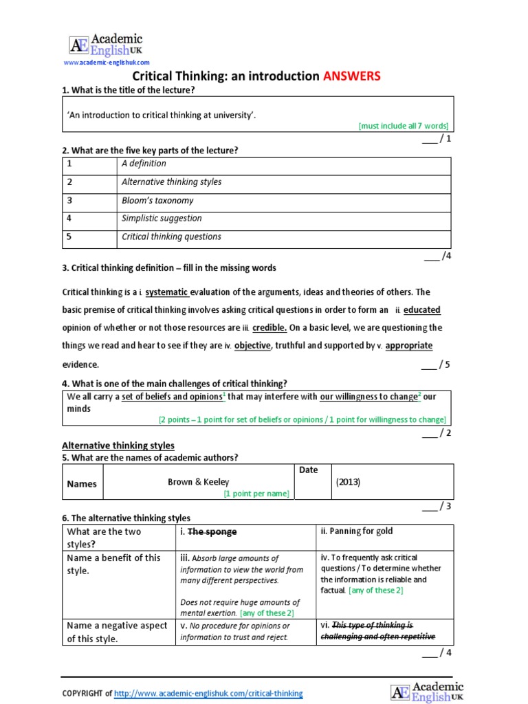 Lecture 12 Critical Thinking : An introduction to Critical Thinking ...