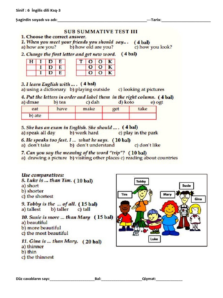6 Sinif Ingilis Dili Ksq 3 Pdf