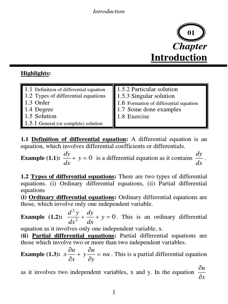 01 Introduction PDF | PDF | Equations | Ordinary Differential Equation