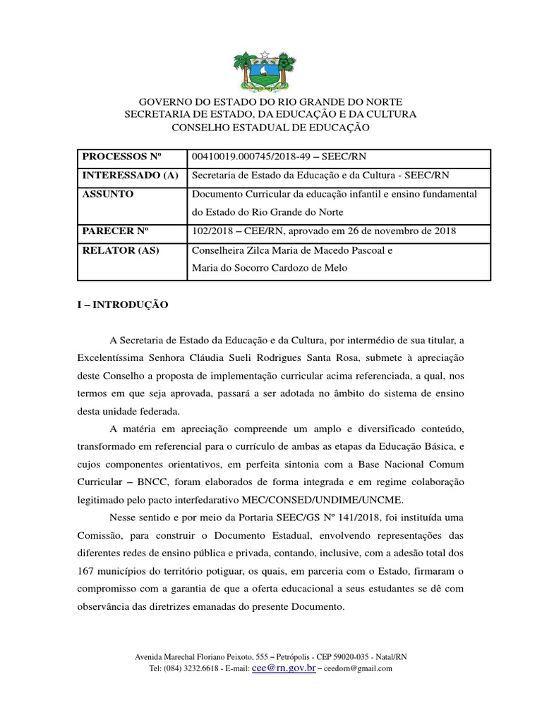 Documento Curricular do RN orienta ensino | PDF | Pedagogia | Pré-escola
