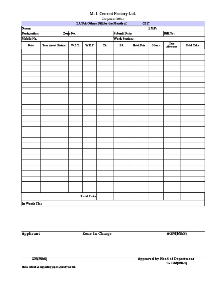 TA/DA Bill Submission Form | PDF