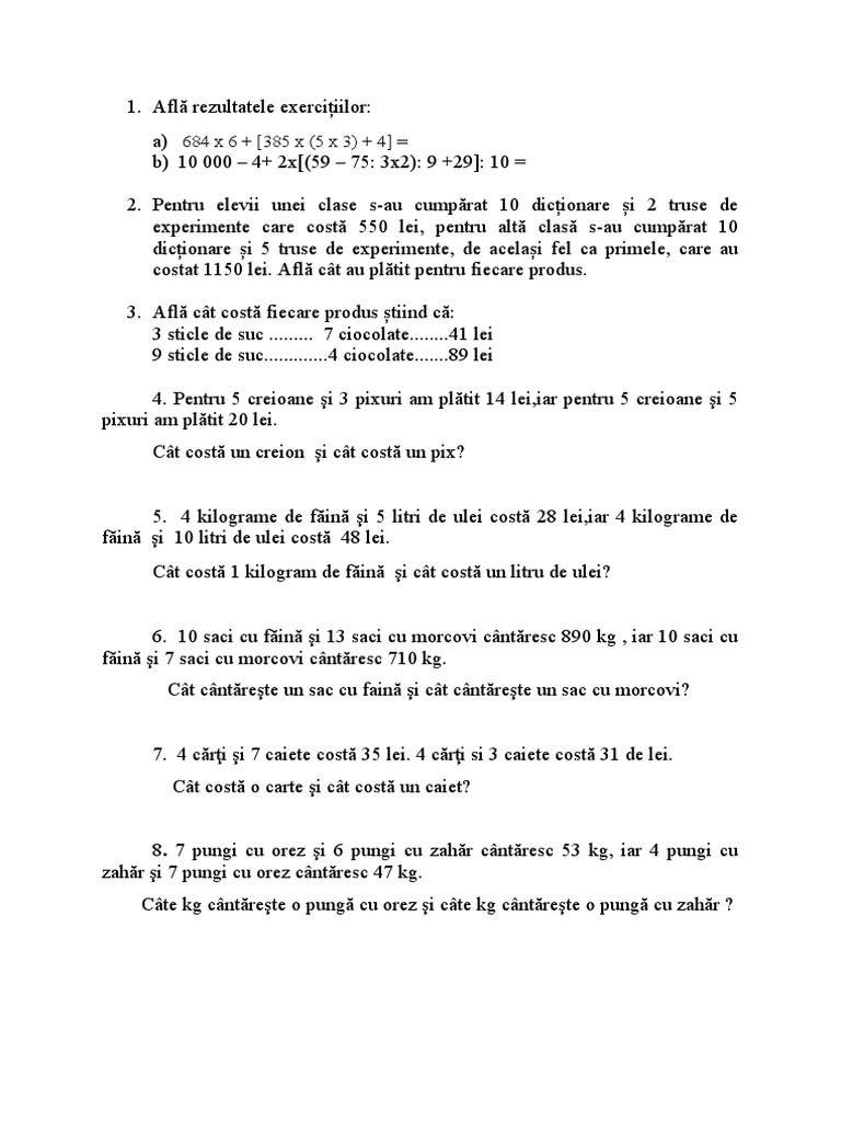 Proba de Evaluare Probleme | PDF