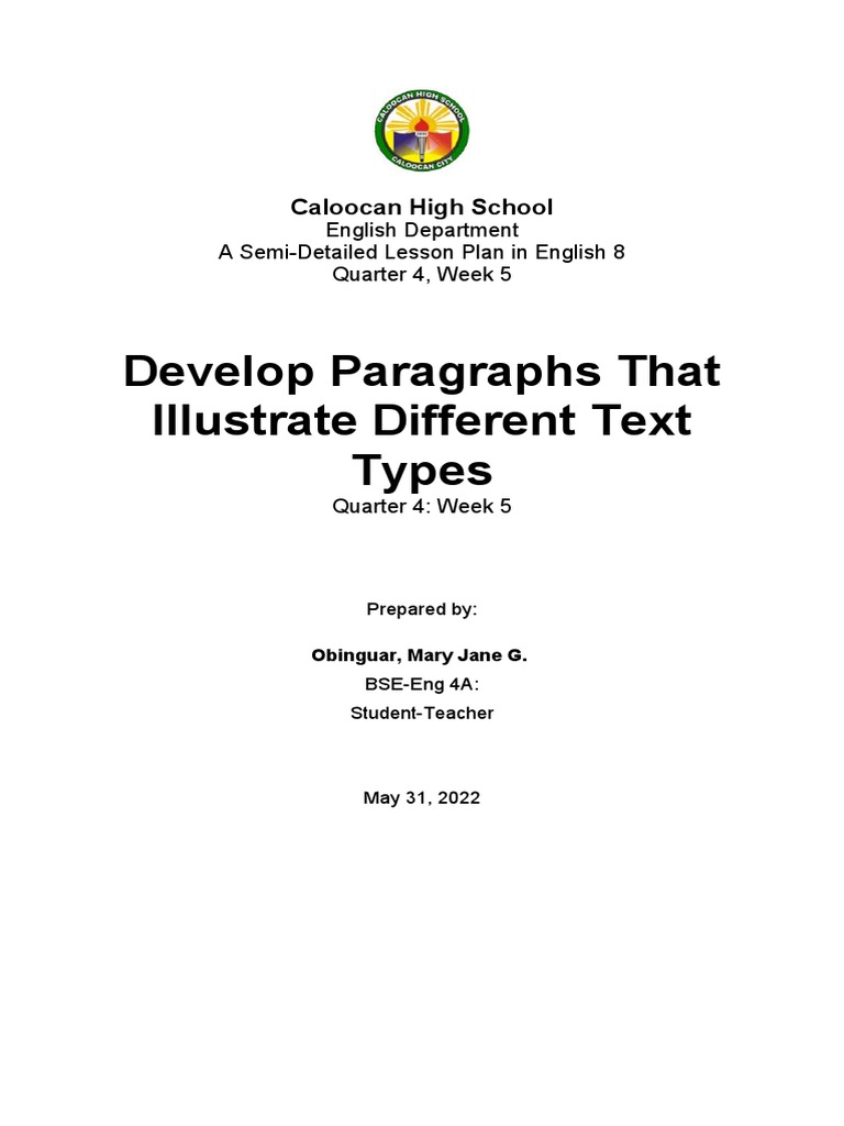 Developing student understanding of different text types through