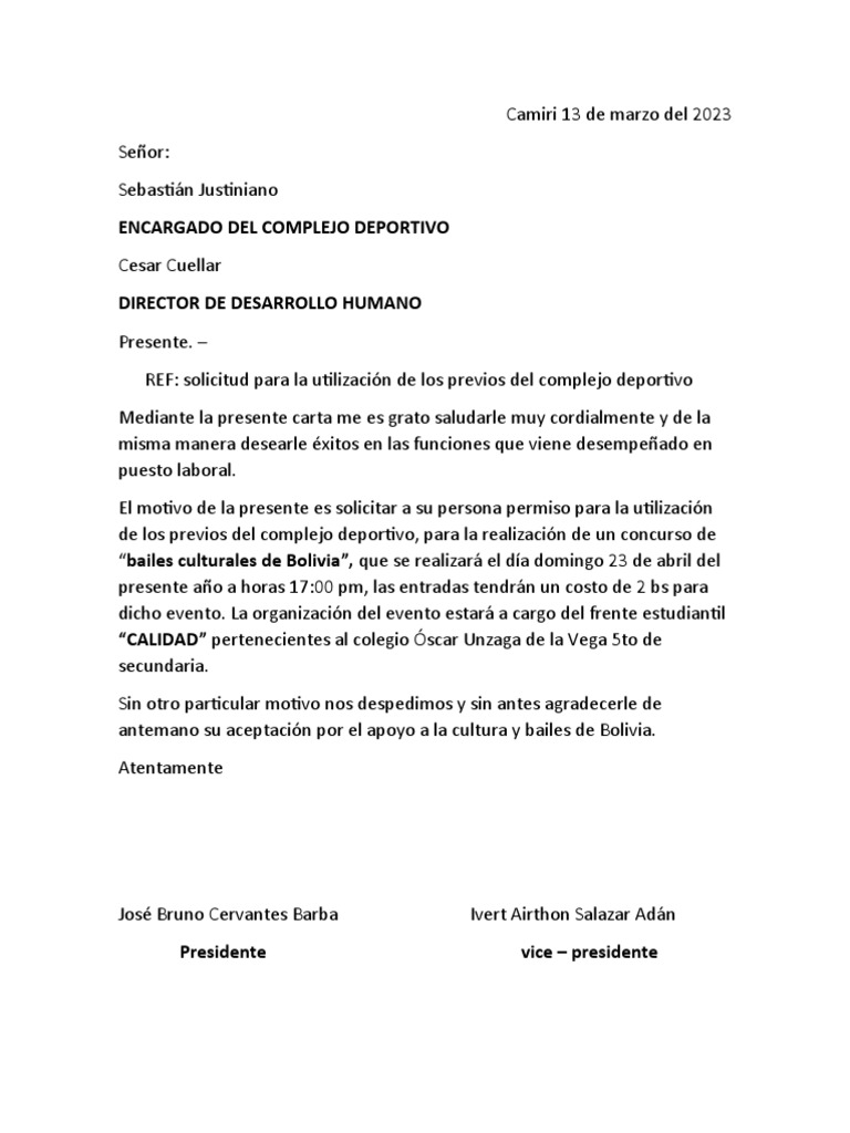 Solicitud para la utilizaci n de las instalaciones del complejo