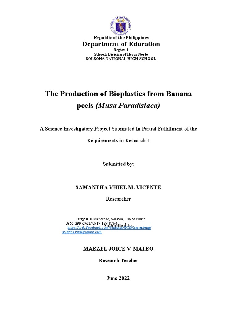 Bioplastic Production from Banana Peels | PDF | Plastic | Biodegradation