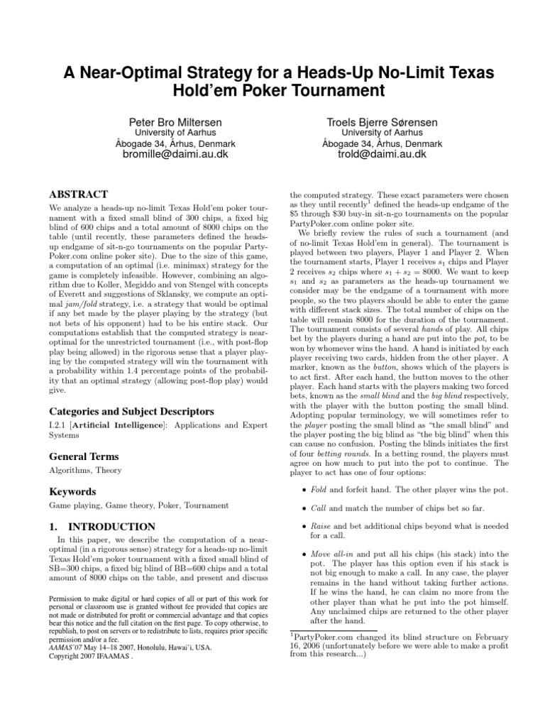 Heads Up No Limit Holdem Strategy