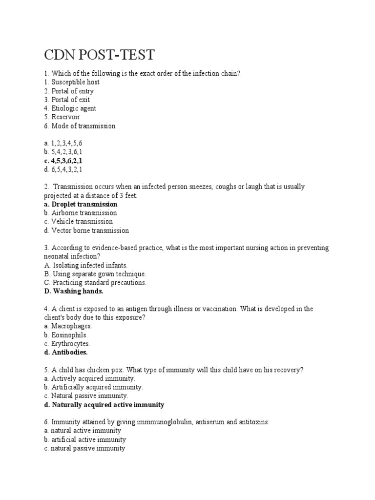 CDN Post Test Answer Key PDF Infection Immune System