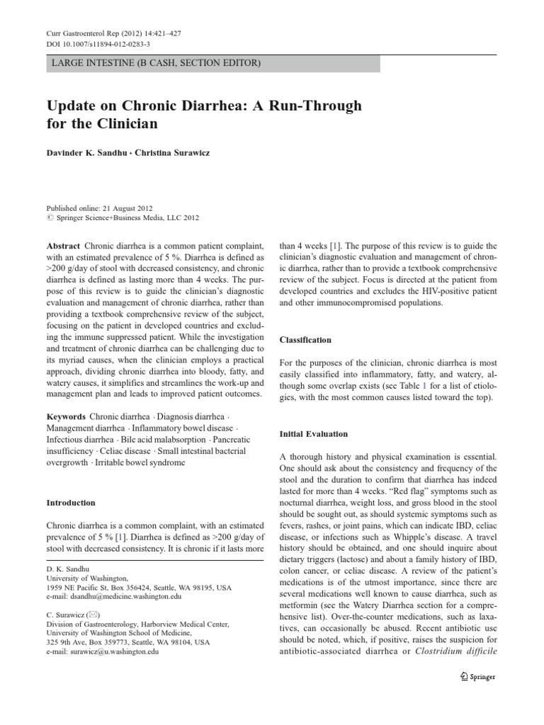 Update On Chronic Diarrhea A Run Through PDF PDF Diarrhea
