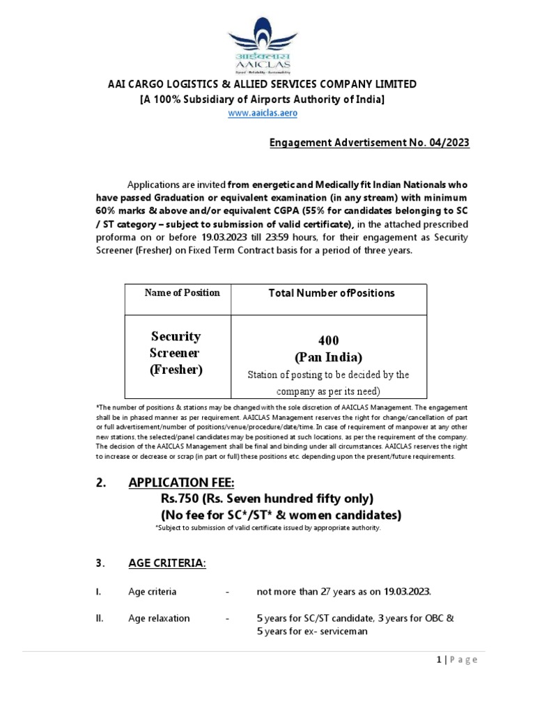 Aai clas security scanner recruitment 2023 notification pdf pdf